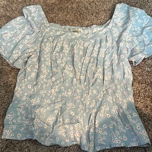 Blue Floral Semi Cropped Peplum Top